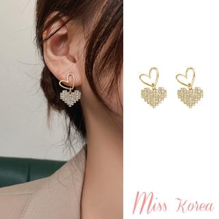 【MISS KOREA】韓國設計925銀針閃耀美鑽雙愛心造型耳環(925銀針耳環 美鑽耳環 雙愛心耳環)