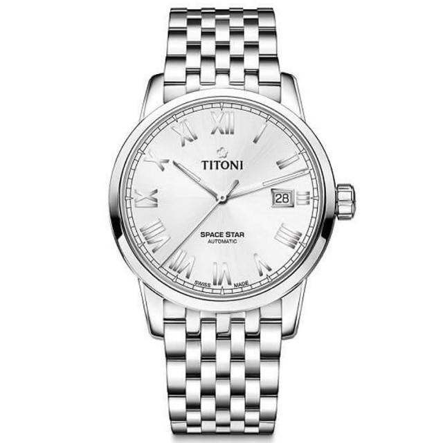 【TITONI 梅花錶】天星系列 簡約羅馬機械腕錶 / 40mm 母親節 禮物(83538S-561)