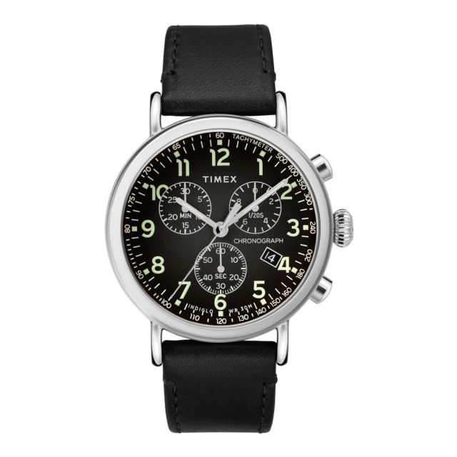 【TIMEX】紳士復刻計時皮帶腕錶-銀X黑(TW2T21100)