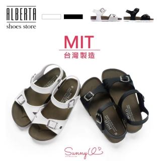 【Alberta】MIT台灣製 3.2cm涼鞋 休閒百搭雙扣帶 皮革厚底圓頭涼拖鞋