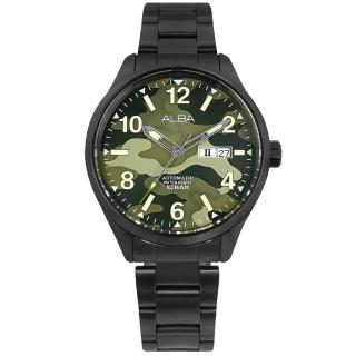 【ALBA】街頭迷彩風 機械錶 星期日期 防水100米 不鏽鋼手錶 迷彩綠x鍍黑 42mm(Y676-X039SD.AL4313X1)