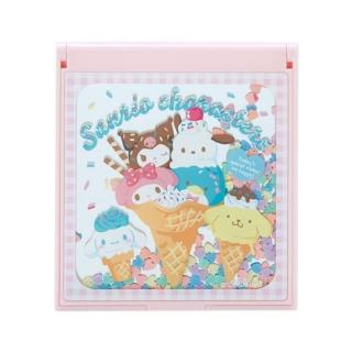 【小禮堂】Sanrio大集合 方形流沙摺疊鏡 《甜蜜蜜冰淇淋店》(平輸品)