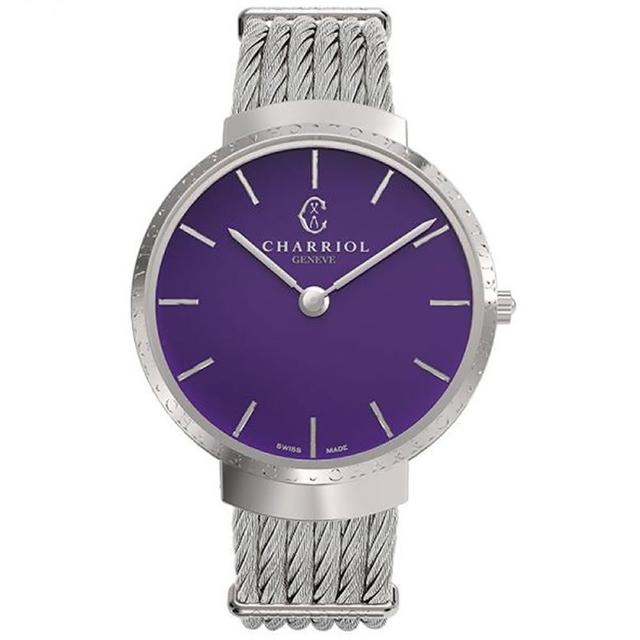 【CHARRIOL 夏利豪】Slim系列 時尚經典鋼索手錶x紫x34mm(ST34CS 560 010)