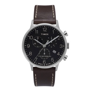 【TIMEX】型男日誌計時皮帶腕錶-銀X咖啡(TW2T28200)