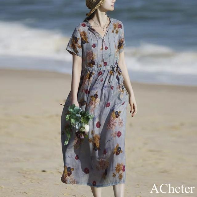 【ACheter】日專櫃花色木耳邊系腰涼爽洋裝#113121現貨+預購(花紋)