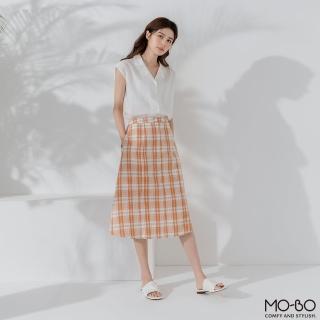 【MO-BO】恬靜淡然棉質格紋長裙(裙子)