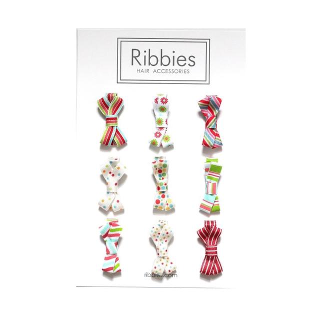【Ribbies】糖果蝴蝶結9入組-紅配綠(髮夾)