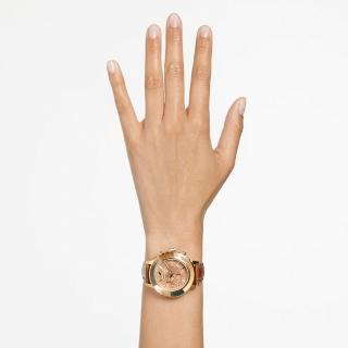 【SWAROVSKI 官方直營】Octea Lux Chrono 手錶真皮錶帶 咖啡色 金色飾 交換禮物