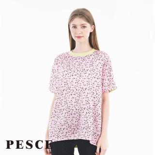 【PESCE】短袖圓領寬鬆上衣、天絲印染彩繪花朵(前短後長設計/透氣親膚抗菌/顯瘦必buy)