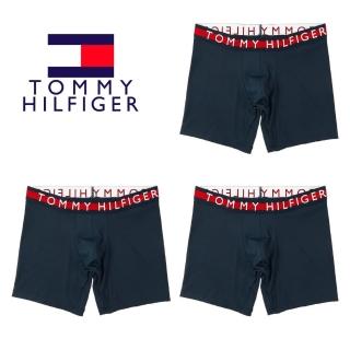 【Tommy Hilfiger】平口四角內褲 男士長版貼身內褲 封閉式 3件組盒裝 深藍色 MICRO RIB BOXER(美國進口)