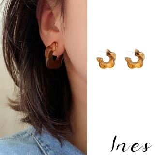 【INES】韓國設計925銀針復古琥珀花朵造型耳環(925銀針耳環 琥珀耳環 花朵耳環)