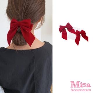 【MISA】金絲絨髮夾 蝴蝶結髮夾/韓國設計紅色金絲絨復古蝴蝶結髮夾 馬尾夾(6款任選)