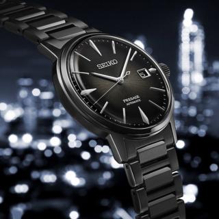 【SEIKO 精工】Presage 黑天鵝絨調酒紳士機械腕錶-黑 鋼帶_SK028(SRPJ15J1/4R35-05E0SD)