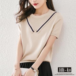【JILLI-KO】買一送一 溫柔氣質珍珠墜飾設計款薄款針織衫-F(杏/粉)