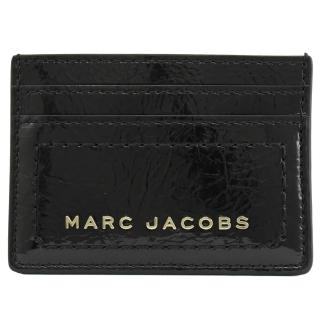 【MARC JACOBS 馬克賈伯】簡約金屬LOGO漆皮拼接信用卡名片夾隨身夾(黑)
