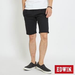 【EDWIN】男裝 休閒打摺短褲(黑色)