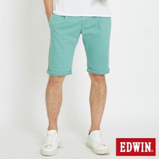 【EDWIN】男裝 休閒打摺短褲(灰綠色)