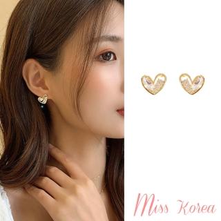 【MISS KOREA】韓國設計925銀針美鑽鋯石愛心造型耳環(925銀針耳環 美鑽耳環 愛心耳環)