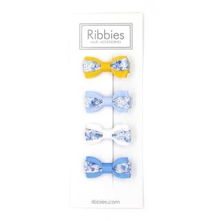 【Ribbies】雙色緞帶蝴蝶結4入組-Mitsi Valeria Blue(髮夾)