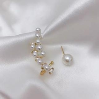【bibi】不對稱珍珠一長一短法式高級感耳骨夾氣質網紅韓國新款耳環