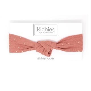 【Ribbies】兒童寬版扭結髮帶-磚紅金點點(兒童髮帶)