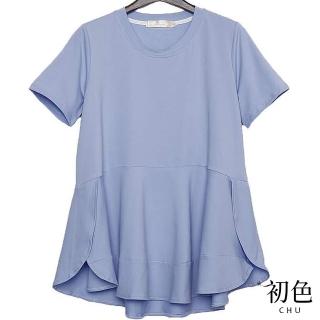 【初色】日系寬鬆荷葉拼接短袖T恤上衣女上衣-共5色-62606(M-XL可選)