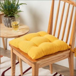 【hoi! 好好生活】素色仿麻厚感綁帶餐椅坐墊-金黃43x43cm