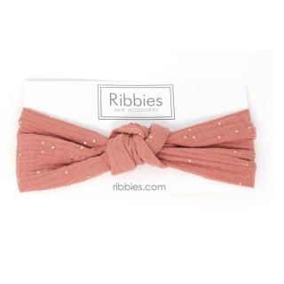 【Ribbies】成人寬版扭結髮帶-磚紅金點點(成人髮帶)