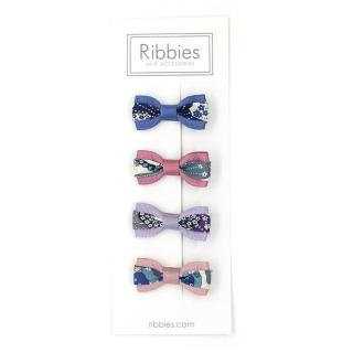 【Ribbies】雙色緞帶蝴蝶結4入組-Mauvey Blue(髮夾)