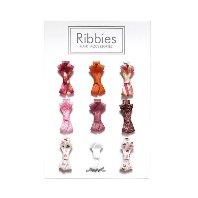 【Ribbies】糖果蝴蝶結9入組-愛心圓點(髮夾)