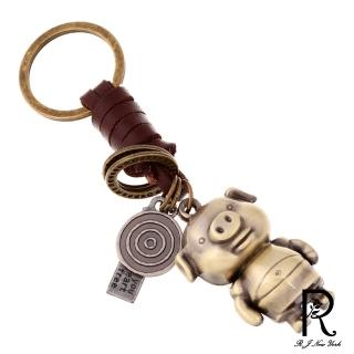 【RJ New York】復古銅色小豬真牛皮創意鑰匙圈(棕色)