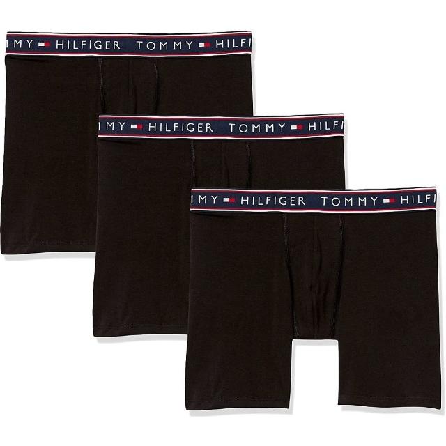 【Tommy Hilfiger】男生長版貼身內褲組 棉質彈力平口四角內褲 3件黑色盒裝 拳擊手褲型(美國進口)