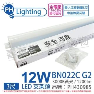 【Philips 飛利浦】4入 易省 BN022C G2 LED 12W 3000K 黃光 3尺 全電壓 支架燈 層板燈 _ PH430985