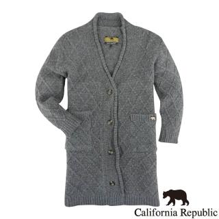 【California Republic】小熊標菱格紋麻花長版針織女外套
