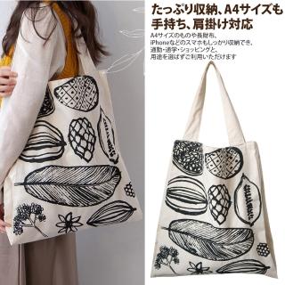 【Sayaka 紗彌佳】手提包 肩背 二用 日系小清新植物圖鑑文藝帆布讀書袋