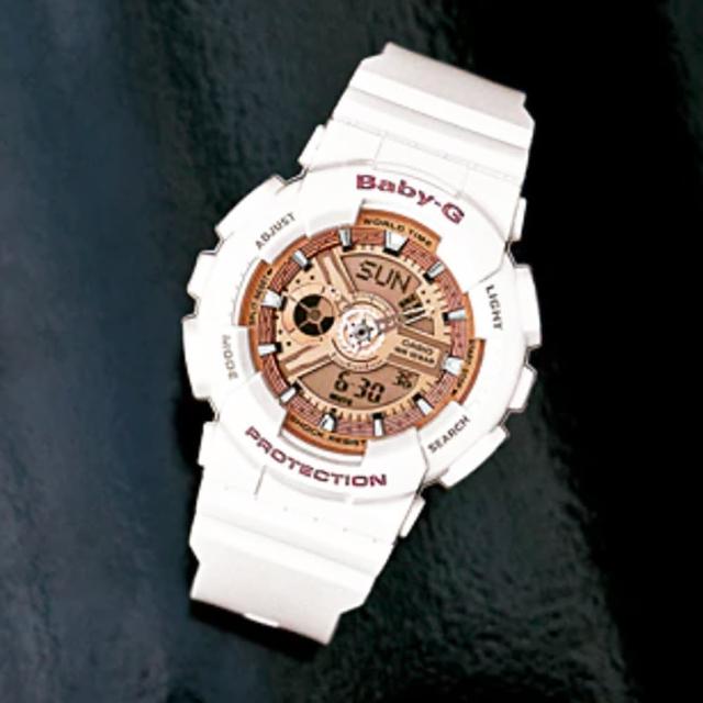 【CASIO 卡西歐】BABY-G 街頭時尚炫酷白雙顯錶-玫瑰珊瑚粉(BA-110-7A1 世界時間)