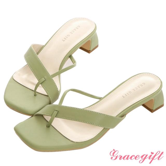 【Grace Gift】交叉夾腳扁跟拖鞋(綠)
