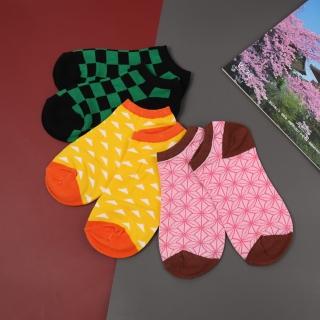 【WAJI 襪集】日系動漫船型襪-幾何圖騰方塊(台灣製造 柔軟舒適 透氣乾爽)