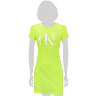 【Calvin Klein 凱文克萊】短袖LOGO休閒連身洋裝-檸檬黃色(XS~L號)