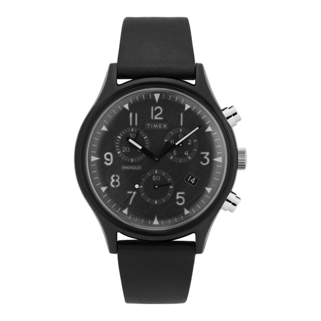【TIMEX】定律吸引三眼計時皮帶腕錶-黑(TW2T29500)