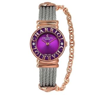 【CHARRIOL 夏利豪】St-Tropez經典紫面真鑽女腕錶 x玫瑰金x24.5mm(028PCD4.540.566)