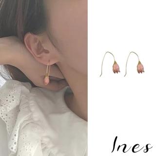 【INES】韓國設計法式復古滴釉浪漫鬱金香造型耳環(不對稱耳環 滴釉耳環 鬱金香耳環)