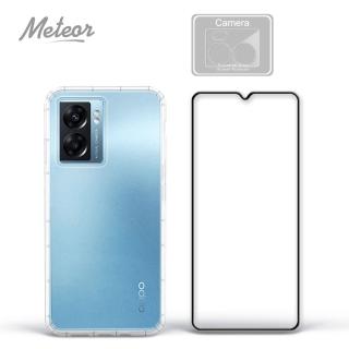 【Meteor】OPPO A77 5G手機保護超值3件組(透明空壓殼+鋼化膜+鏡頭貼)