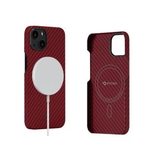 【PITAKA】iPhone13ProMax 6.7吋 航太纖維磁吸手機殼 紅橙斜紋(磁吸領航時尚裸機手感)