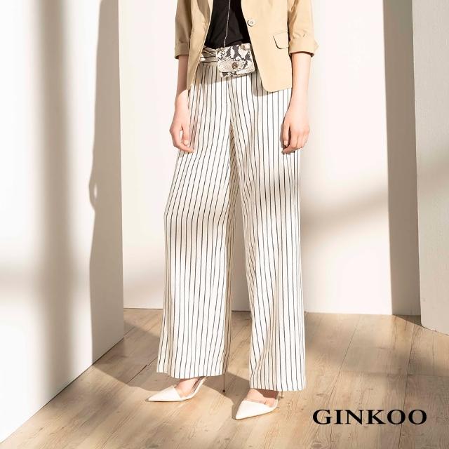 【GINKOO 俊克】直筒條紋寬褲