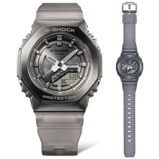 【CASIO 卡西歐】G-SHOCK 時尚經典八角型金屬殼雙顯錶-迷霧灰(GM-S2100MF-1A 半透明錶帶)