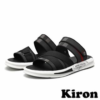 【Kiron】兩穿拖鞋 格紋拖鞋/兩穿法時尚運動風格紋拼接休閒涼拖鞋-男鞋(黑)