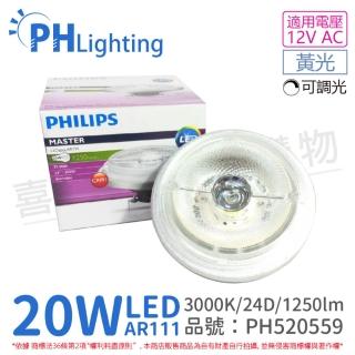 【Philips 飛利浦】2入 LED 20W 930 3000K 黃光 12V AR111 24度 可調光 燈泡 _ PH520559