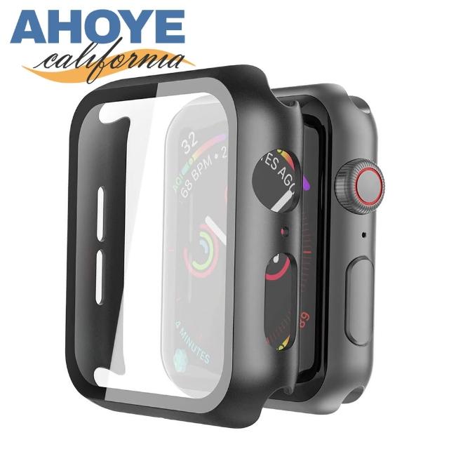 【AHOYE】Apple Watch 鋼化玻璃保護殼 44mm-黑色(蘋果手錶殼)