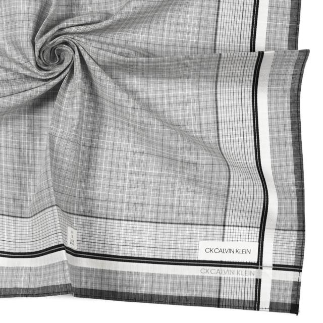 【Calvin Klein 凱文克萊】經典刺繡LOGO格紋純綿帕巾(灰色)